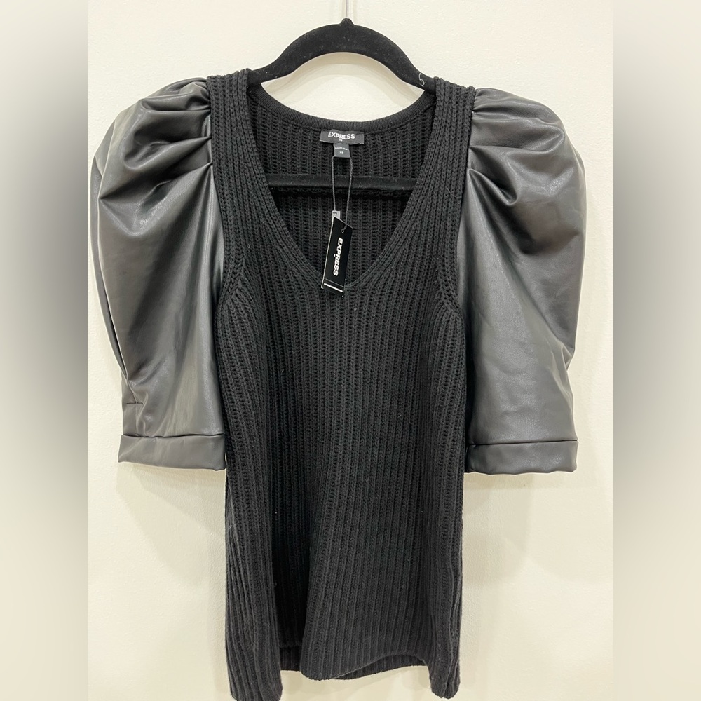 Express black leather knitted sweater/top size xs
